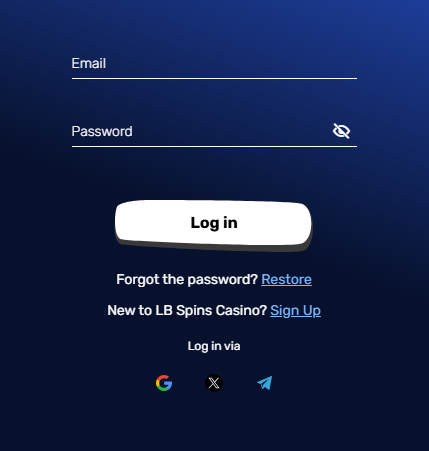 Libra Spins casino login form